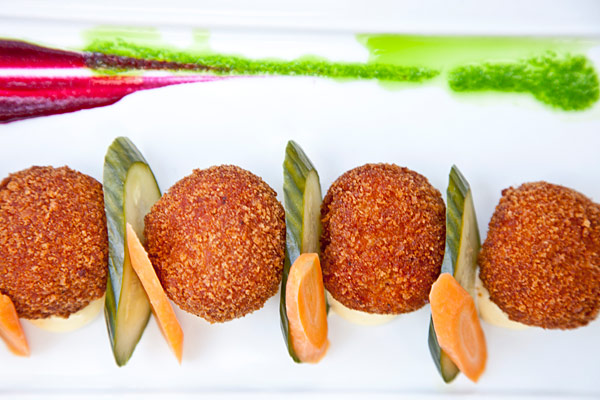 Smoked Chicken Croquettes: House Pickled Vegetables, Aioli